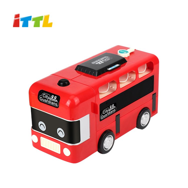 ITTL Electric Simulation Steering Wheel Driving Deformation Fire Rescue Truck Toys Kids Interactive Electric Bus Toy