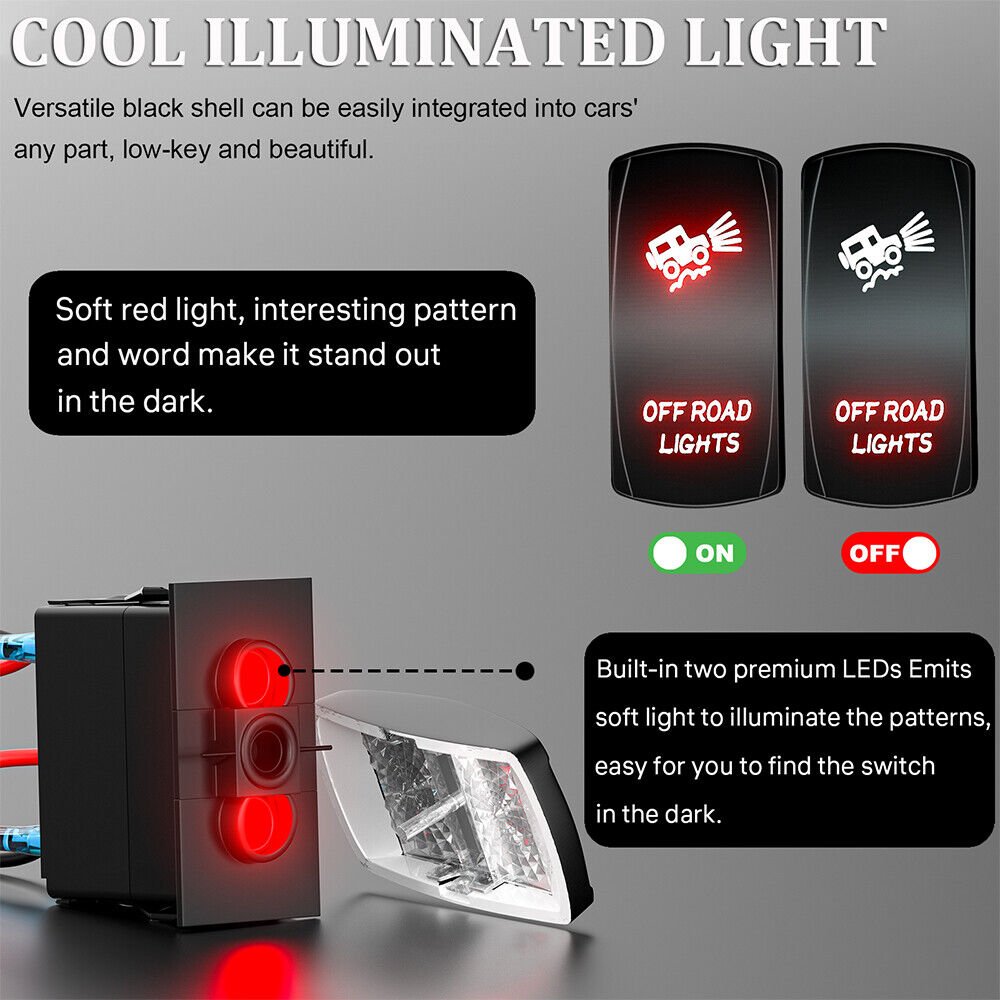 2 3 4 5 6 Gang Custom Car Rocker Switch Panel 12V Waterproof LED Light Bar Toggle Switch for Boat Truck UTV Off Road Marine