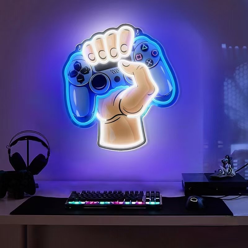 Wholesales Customized Acrylic Uv Print Illuminated Led Neon Light Sign Custom logo Gaming Wall Decoration for Room