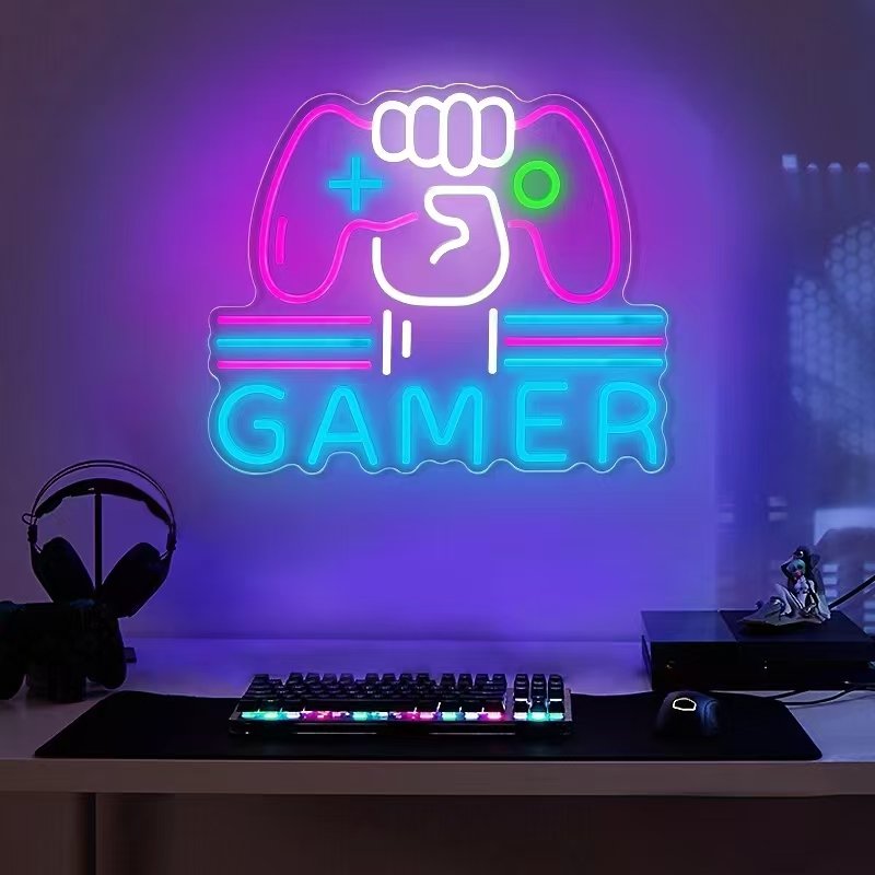 Wholesales Customized Acrylic Uv Print Illuminated Led Neon Light Sign Custom logo Gaming Wall Decoration for Room