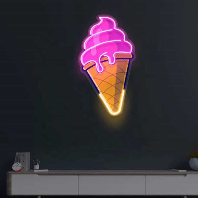 Custom Led Neon Sign Store Business logo Ice Cream Led Light up Sign UV Printed Business Signboard Design for Wall Decoration