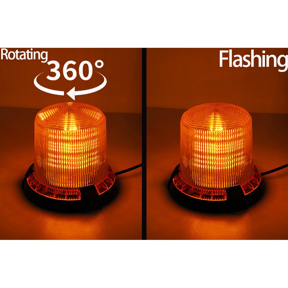 90LED Rotating Beacon Light for Vehicles 10-80V Amber Red Waterproof Safety Emergency Lamp With Magnetic Strobe Warning Light