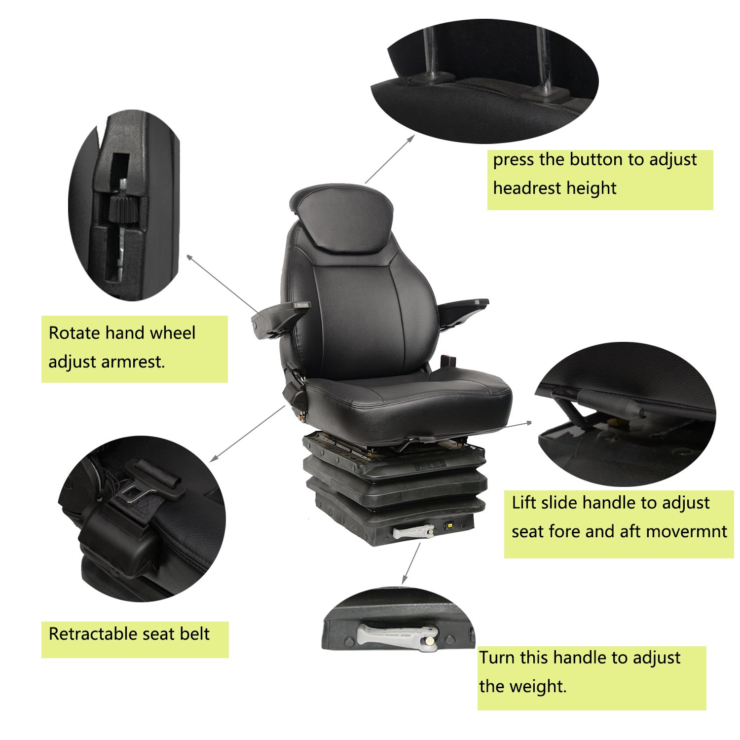 Wholesale PVC Mechanical Suspension Seat for Sea Transportation Vehicle Waterproof Yacht & Boat Operator with 12v Crane