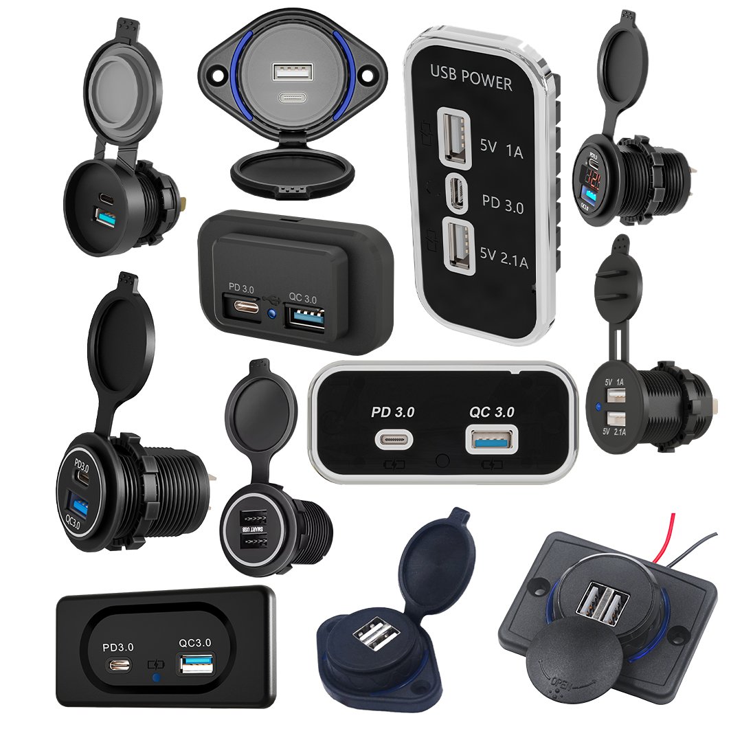 12-24V Outlet 3 Ports USB Fast Charger Socket Power Bus Seat Accessories PD3.0 Type-c USB Charger 12 24v Car Charger Usb c