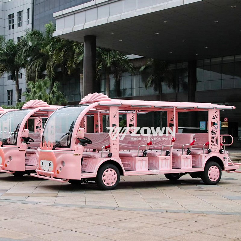New Cartoon Design 14 Seats pink Coral Electric Car Children's Theme Park Sightseeing Bus with CE Certification and Light Strip