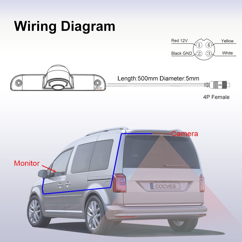 AHD Universal Fiat Ducato Wide Angle Waterproof IP69K Night View Rear View Camera Third Brake Reverse Light Camera