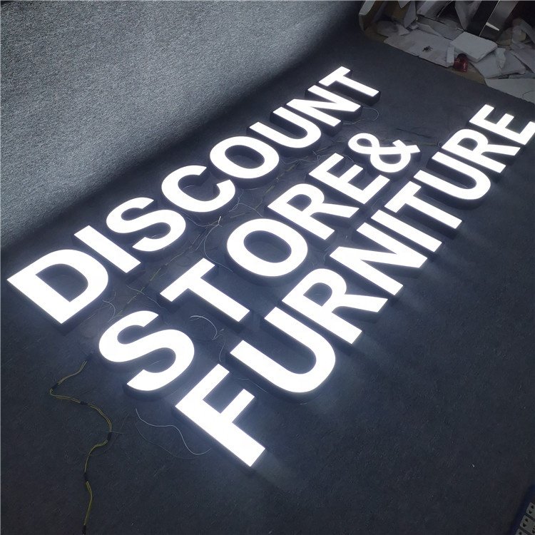 Customized Storefront 3D Advertising Front Light Stainless Steel Light Channel Led Facelit Letter Sign