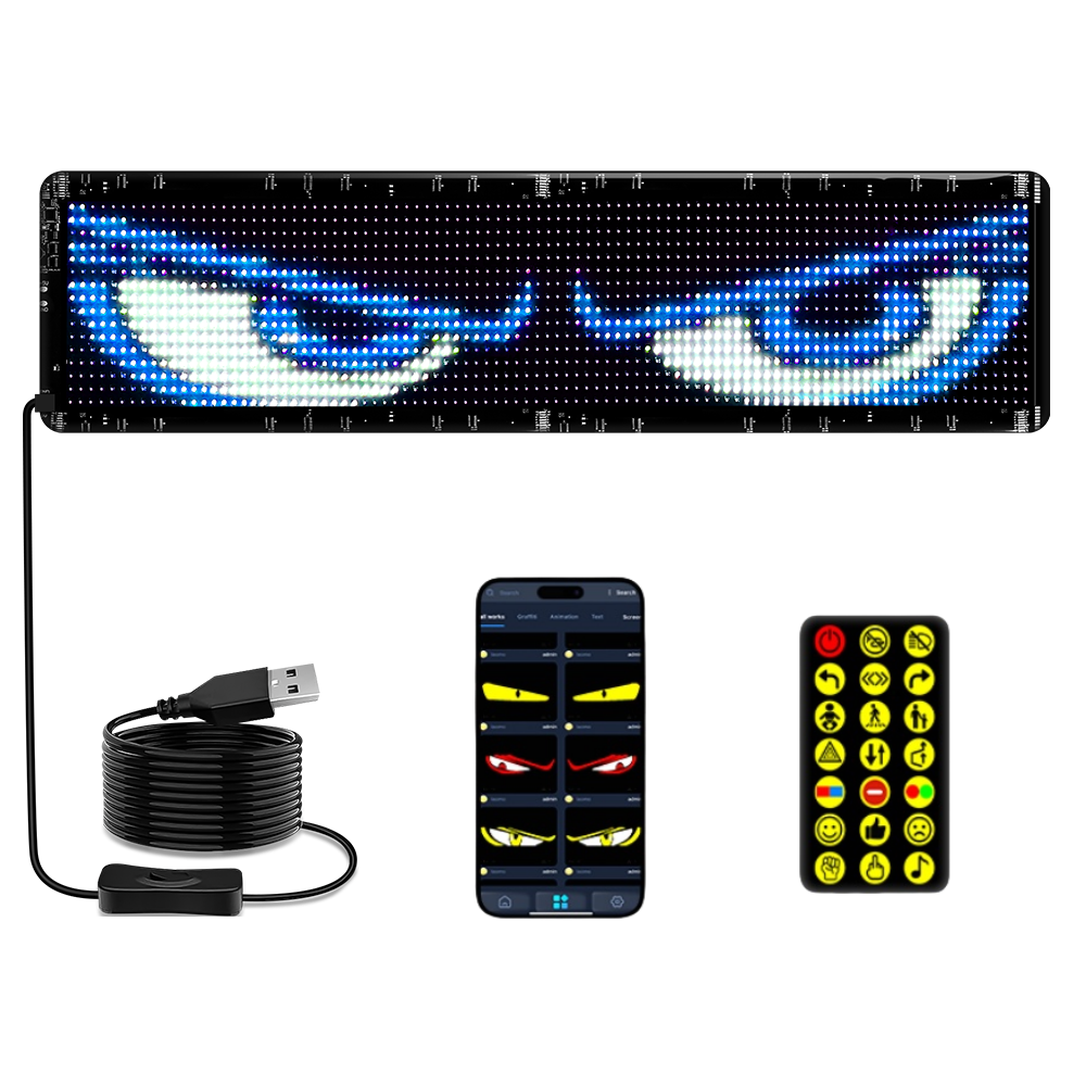 16*32 64*20 96*20 Car Windshield LED Screen DIY Indicator Light Devil's Eye App Remote Control Animated Eyes for Cars Truck Led