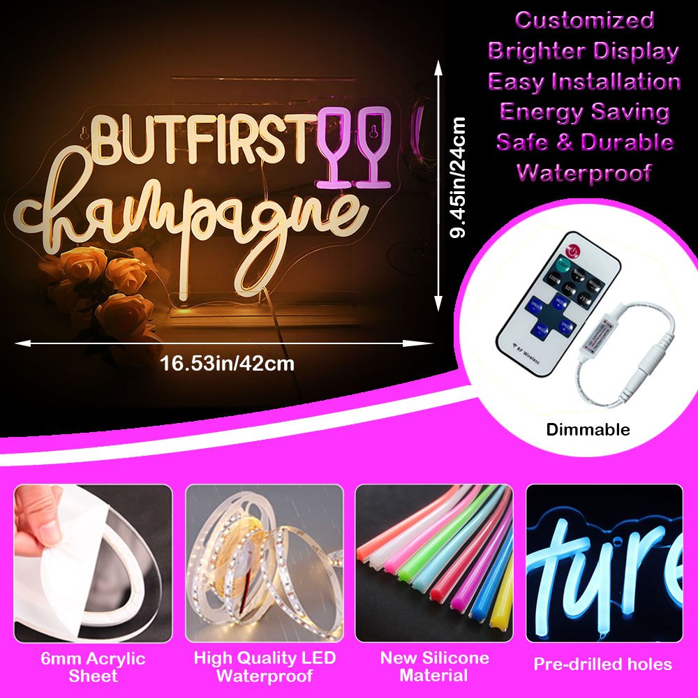 Vintage BUTFIRST Champagne for Club Bar Open Neon Signs Light Pop Art Interior Illuminated Wall Mount Electric Neon Signage
