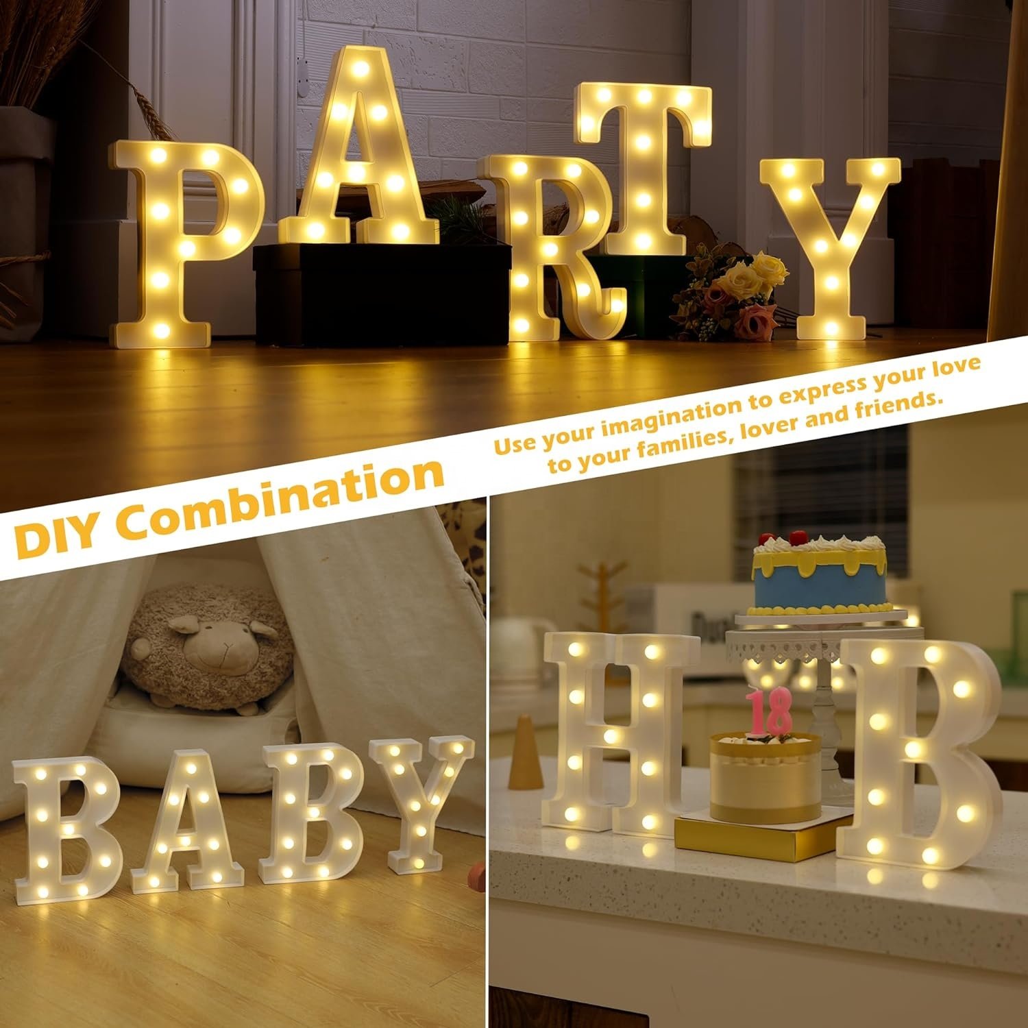26 Alphabet Battery Powered LED Marquee Sign for Home Decor AC Powered Night Light Advertising Sign for Park