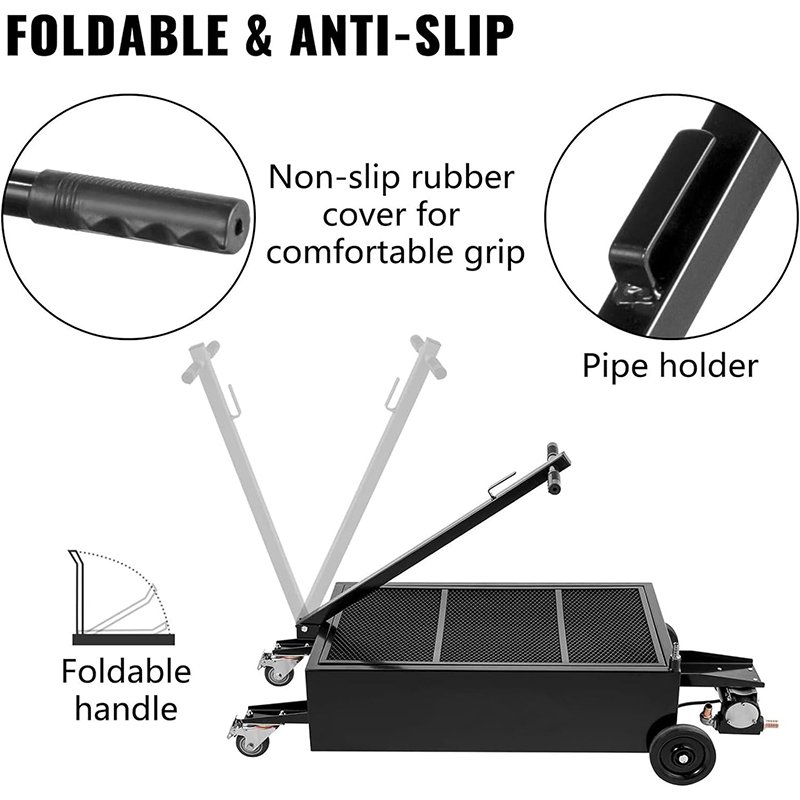 25 Gal Large Capacity Low Profile Oil Drain Pan With Electric Pump 7.2ft Hose & Folding Handle