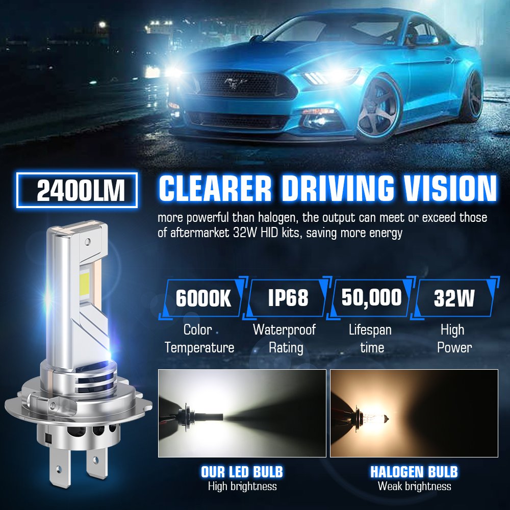 Yobis Super Brightness H7 Bulb Plug & Play N5 70W 6000LM Car Fog LED Light 3 Copper Tubes LED Headlight 12V 24V Auto LED