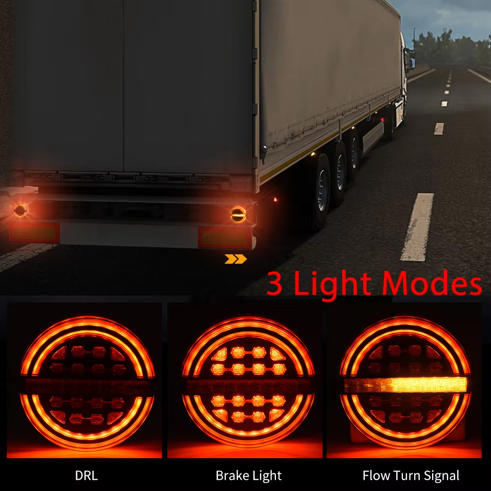 12V 24V 5.3 Inches Round Trailer Daytime Running Lights Amber Flow Turn Signal Waterproof for Pickup RV Car ATV UTV Bus Boat
