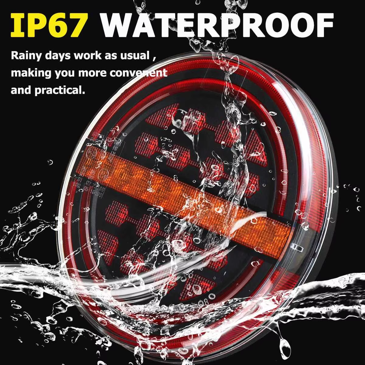 12V 24V 5.3 Inches Round Trailer Daytime Running Lights Amber Flow Turn Signal Waterproof for Pickup RV Car ATV UTV Bus Boat