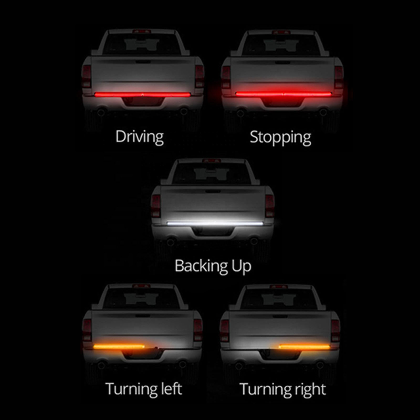 Red Brake and Amber Turn Signal 60" Led Tailgate Light Bar Strip Redline Triple LED Tail Light for Truck Pickup