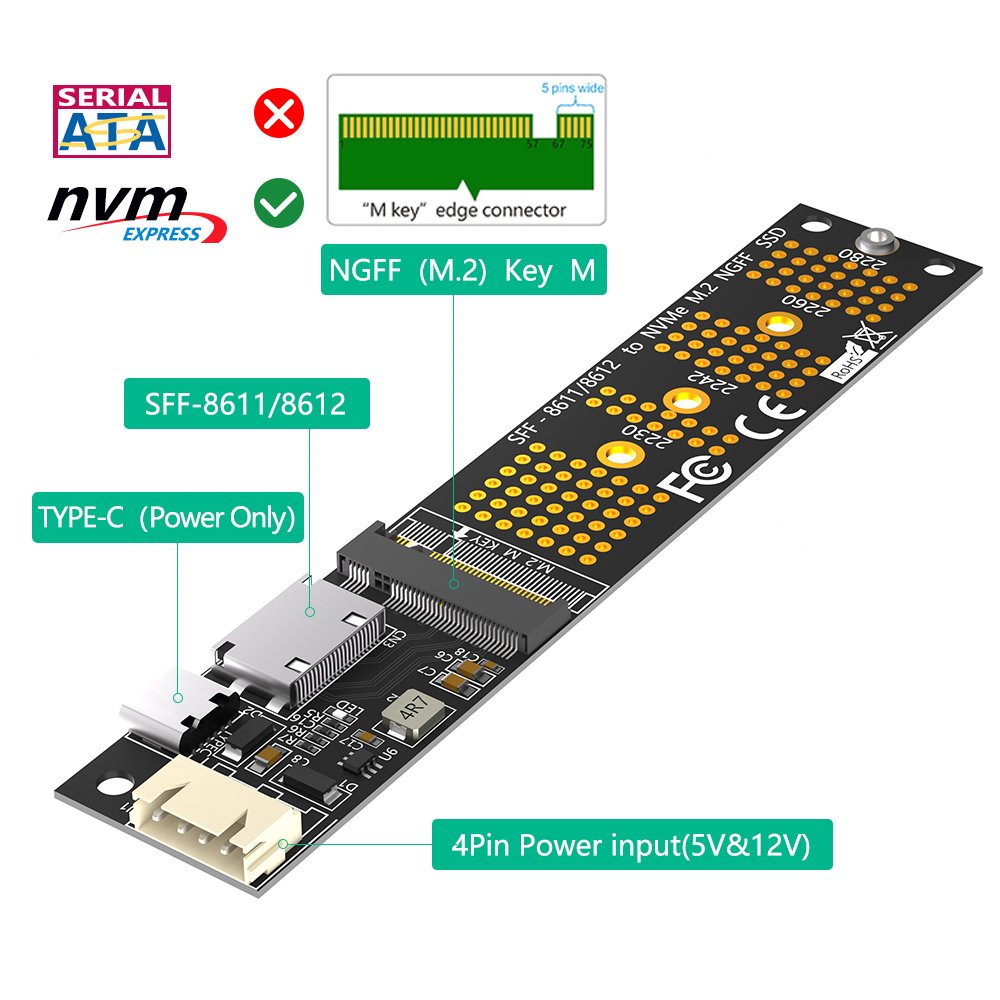 New Version 2 in 1 Combo M.2(NGFF) NVMe SSD/SATA-Bus SSD to SFF-8611/8612 and SATA Adapter