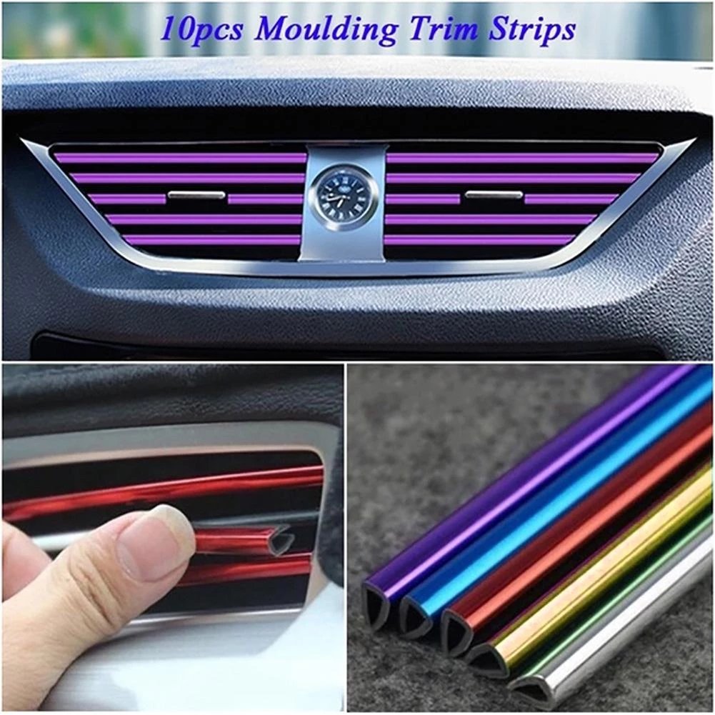 10Pcs 20cm Universal Car Air Conditioner Outlet Decorative Strips U Shape Moulding Trim Strips Decor Car Styling Accessories