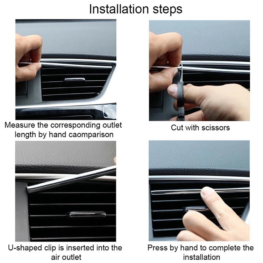 10Pcs 20cm Universal Car Air Conditioner Outlet Decorative Strips U Shape Moulding Trim Strips Decor Car Styling Accessories