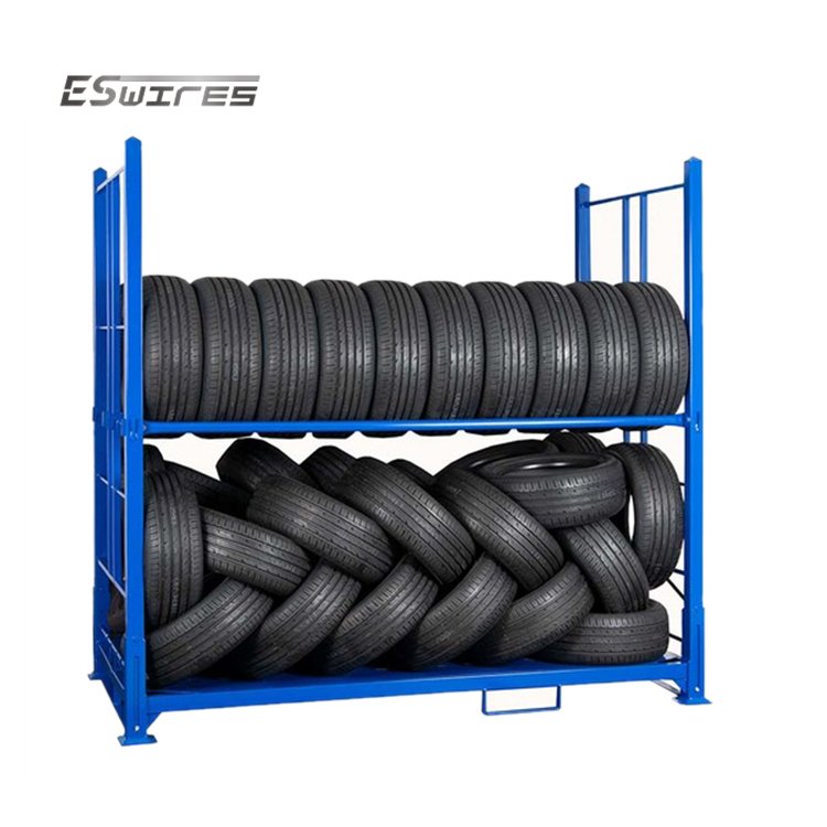 Customized Warehouse Heavy Duty Powder Coated Metal Steel Pallet Tyre Storage Stacking Foldable Tire Rack