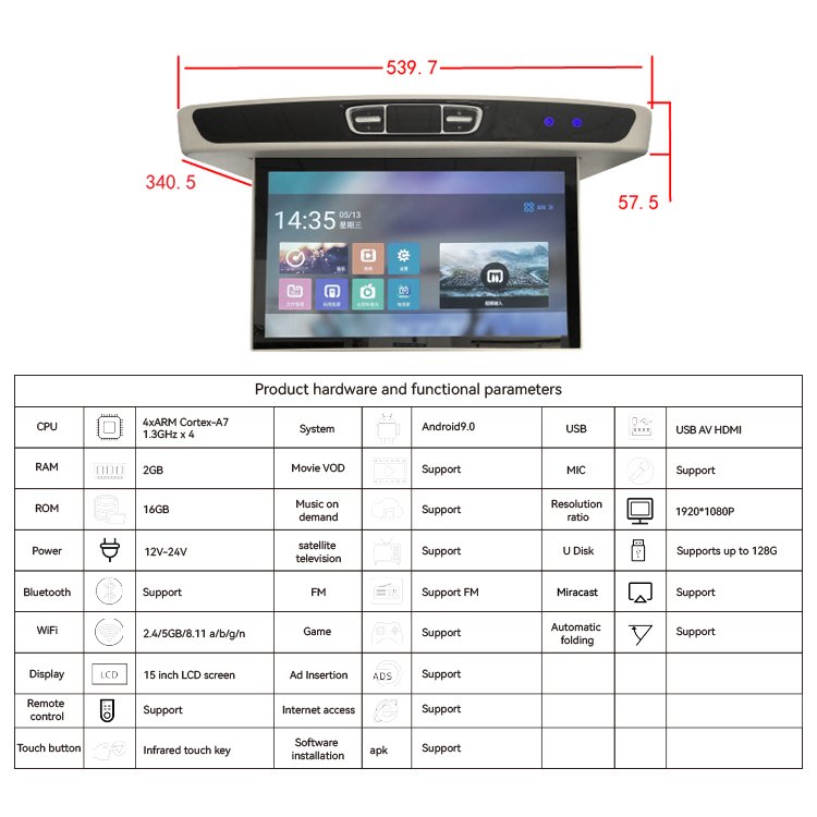 Bus Roof TV 17.3 19 24 Inch Android Ceiling Mount Bus Lcd Monitor