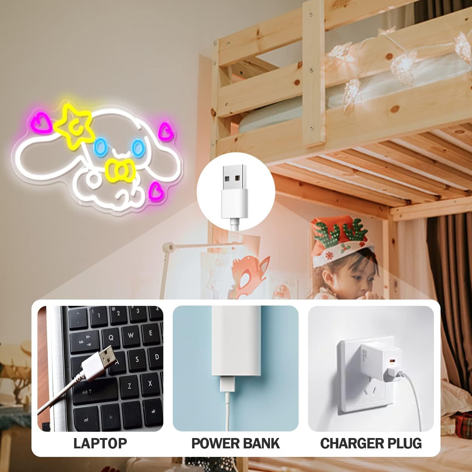 Wall Decor Light Dimmable Cinnamoroll Anime Neon LED Sign for Bedroom