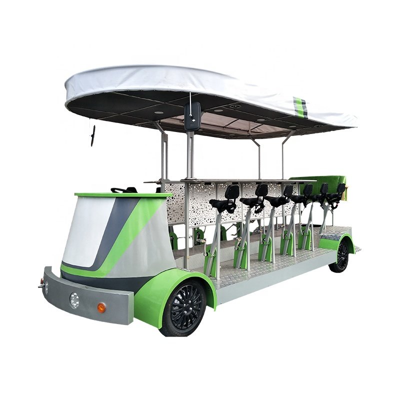 4-Wheel Electric Tandem Bicycle for Serving Beer and Mobile Bar for Pub Bike Rides
