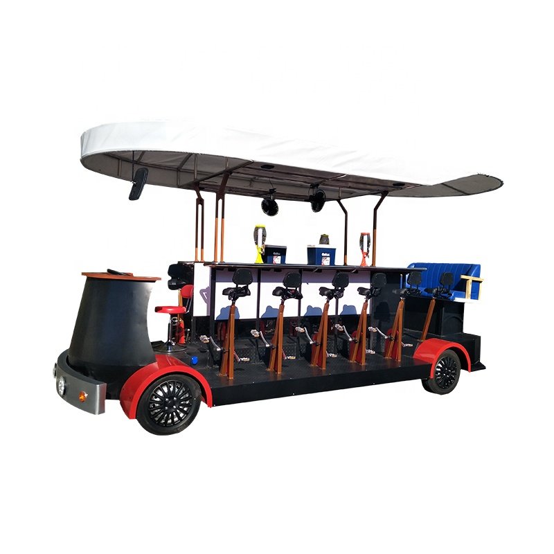 4-Wheel Electric Tandem Bicycle for Serving Beer and Mobile Bar for Pub Bike Rides