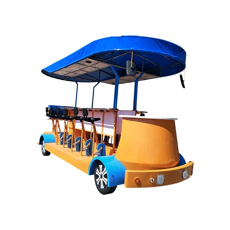 4-Wheel Electric Tandem Bicycle for Serving Beer and Mobile Bar for Pub Bike Rides