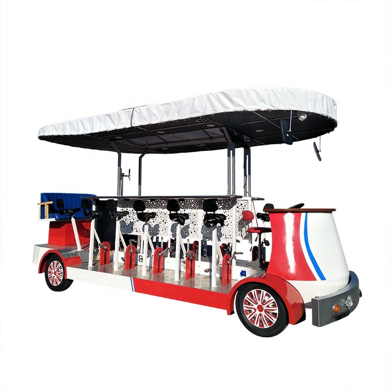 4-Wheel Electric Tandem Bicycle for Serving Beer and Mobile Bar for Pub Bike Rides