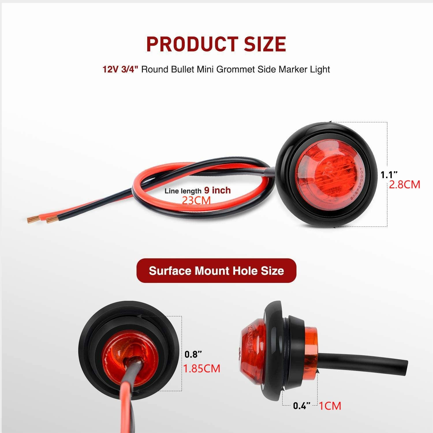 In Stock Custom 3/4" Round 3 Led Rear Side Marker Indicators Light for Truck Car Bus Trailer Chrome Trailer Side Marker Light