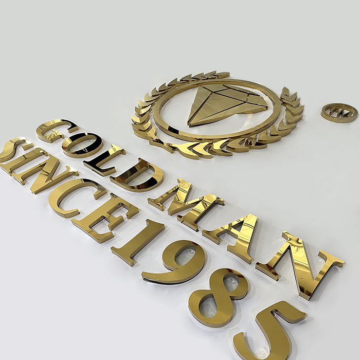 Customized Plating Mirrored Gold Color Company 3D Logos Sign Wall Decor Letter 3d Metal Sign