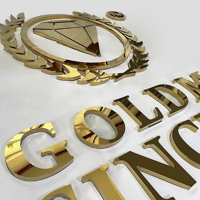Customized Plating Mirrored Gold Color Company 3D Logos Sign Wall Decor Letter 3d Metal Sign