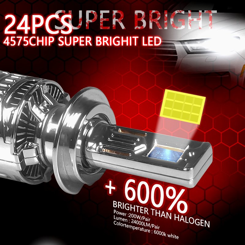 High Power Faros Led H4 Car Headlights 200W Led Bulb Auto Accessories 24000LM Led Lights for Car H4 H7 H11 Led Headlights