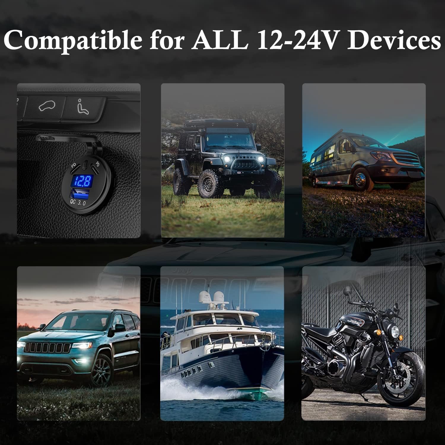 3 Ports Car Charger Socket Dual 45W PD Type C & 18W QC 3.0 with Voltmeter and Button Switch, USB Charger Socket for 12V/24V Car