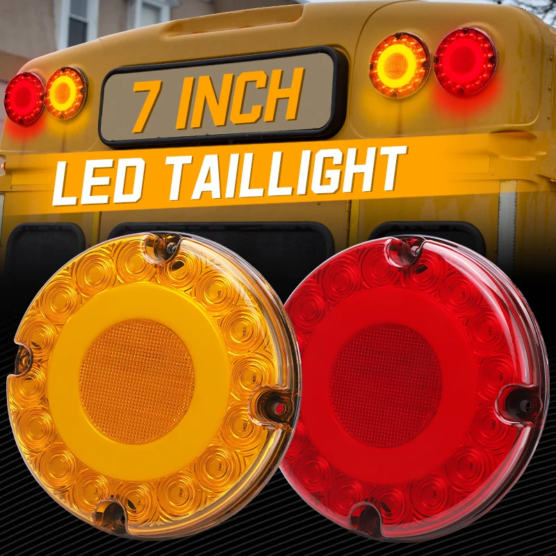 7" Round LED Tail Light 18LED Rear Brake Lamp 12V 24V Bus Taillight Flash Turn Signal Light for Car Truck Trailer Lorry RV Crane