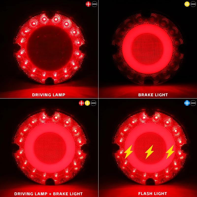 7" Round LED Tail Light 18LED Rear Brake Lamp 12V 24V Bus Taillight Flash Turn Signal Light for Car Truck Trailer Lorry RV Crane