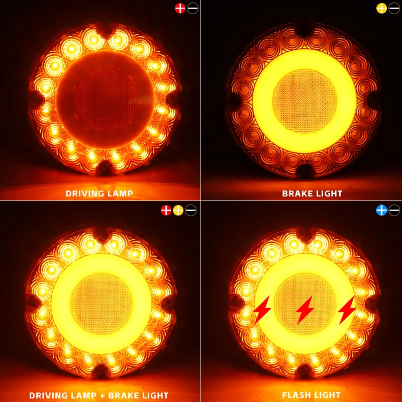 7" Round LED Tail Light 18LED Rear Brake Lamp 12V 24V Bus Taillight Flash Turn Signal Light for Car Truck Trailer Lorry RV Crane