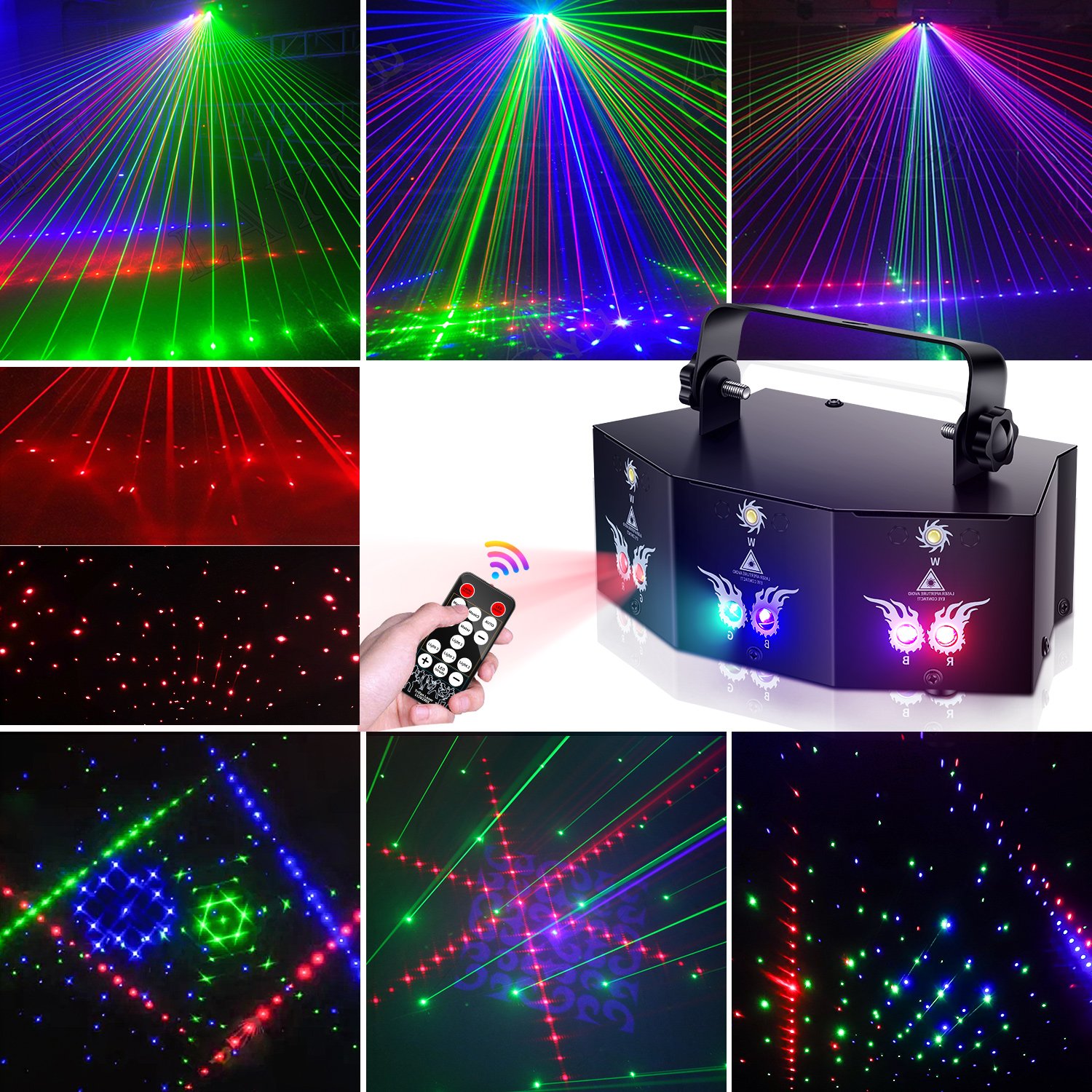 U`King RGB Laser + White Strobe Light Stage Effect Lighting 7CH DMX Sound Control for DJ Club Party Show