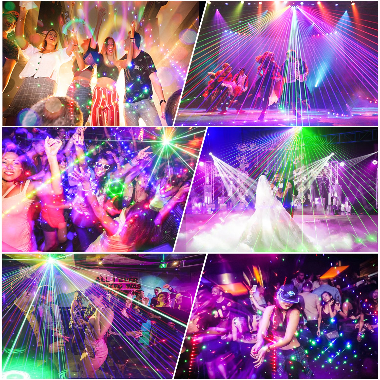 U`King RGB Laser + White Strobe Light Stage Effect Lighting 7CH DMX Sound Control for DJ Club Party Show