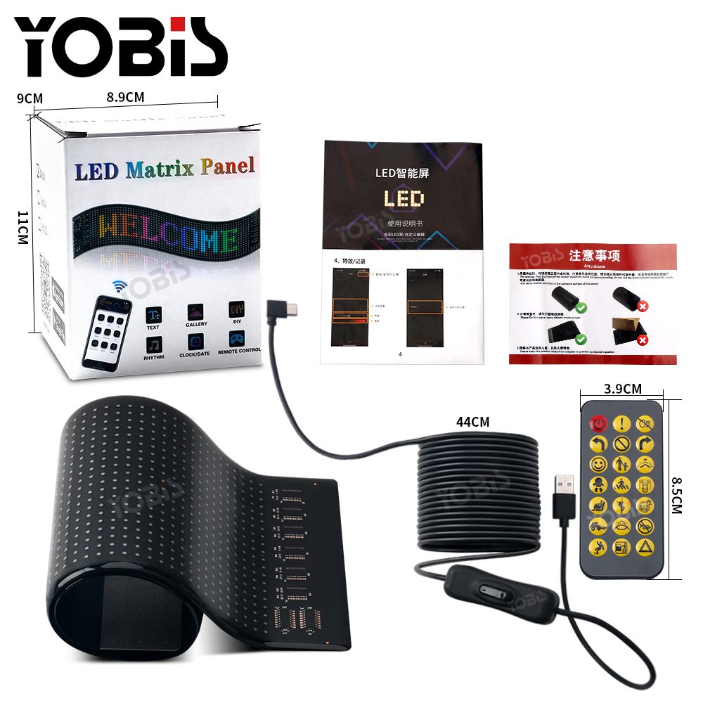 Programmable Bluetooth App Control LED Sign Flexible Matrix Panel Custom Text Pattern Animation Scroll LED Display for Car
