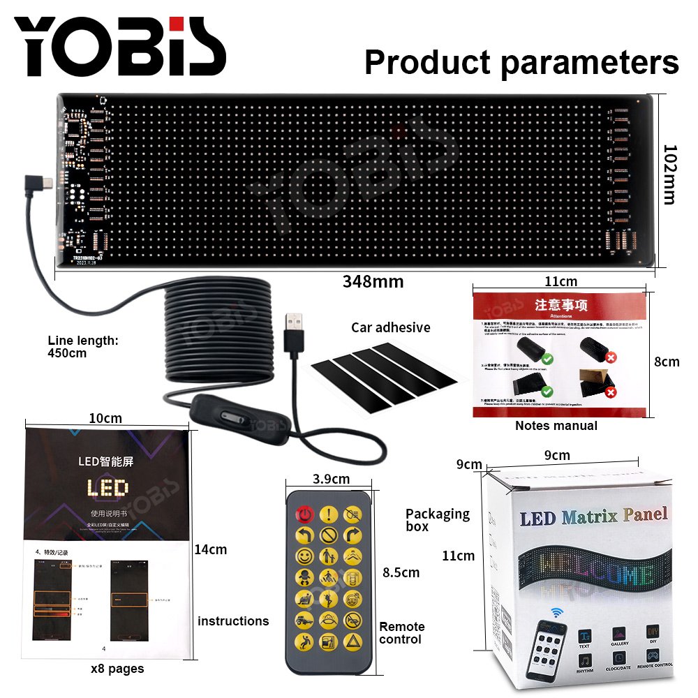 Programmable Bluetooth App Control LED Sign Flexible Matrix Panel Custom Text Pattern Animation Scroll LED Display for Car