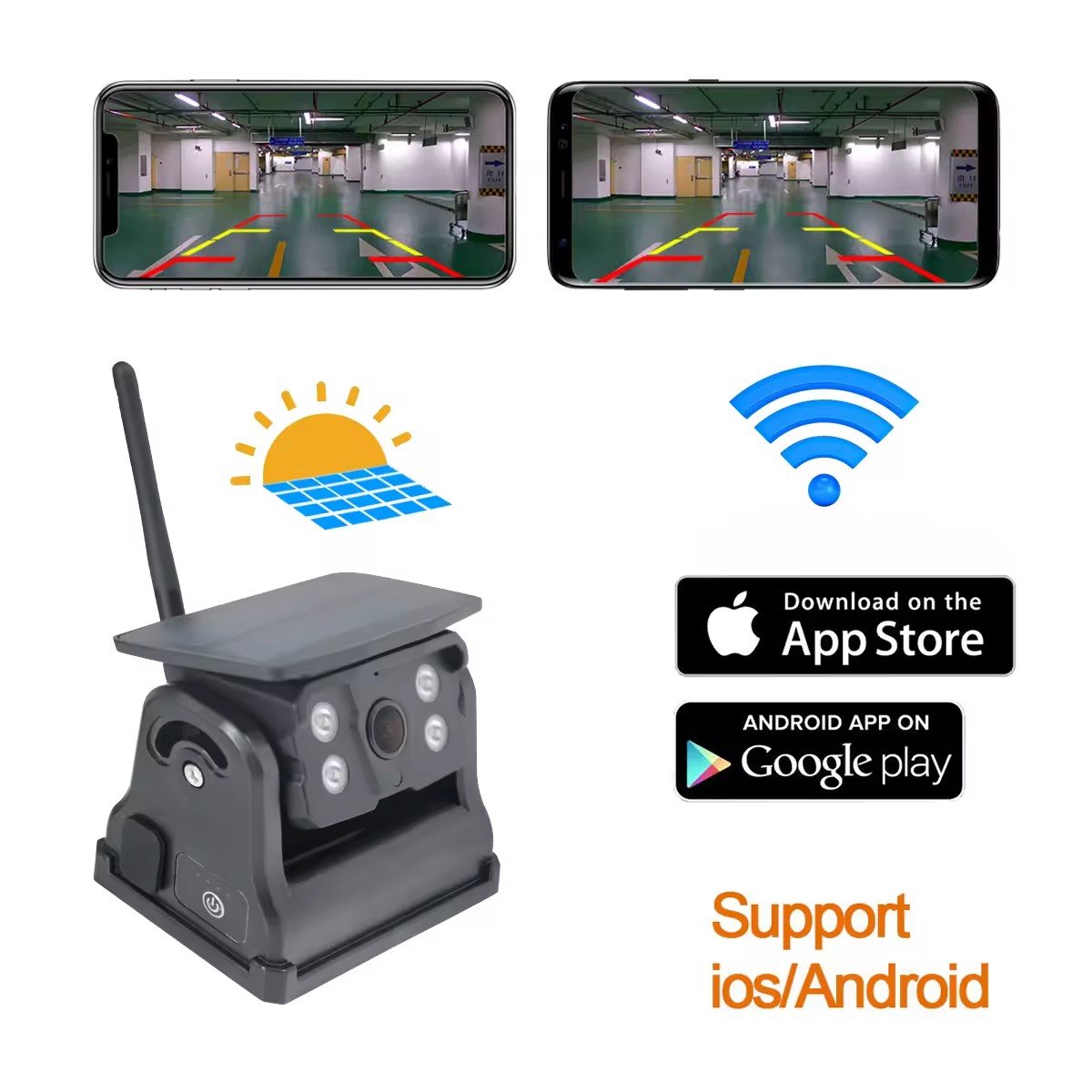 7inch Magnetic Solar Car Wireless Rear Camera App Kit Base Solar Power and Built-in Battery for RV Car Truck