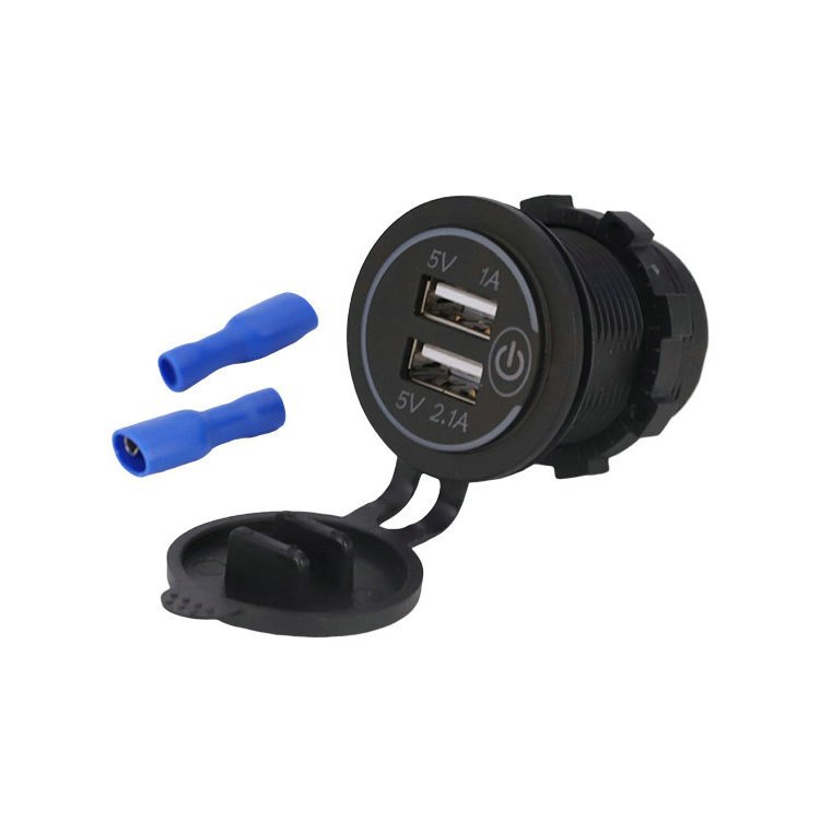 2 Port LED LAMP 2.1A 1.0A Dual Car Charger USB Socket Accessory Power Waterproof Socket for Car Boat Marine Mobile 12V 24V