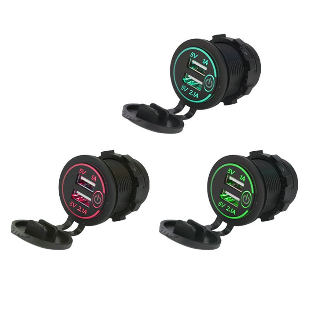 2 Port LED LAMP 2.1A 1.0A Dual Car Charger USB Socket Accessory Power Waterproof Socket for Car Boat Marine Mobile 12V 24V