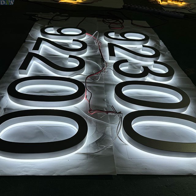 High Quality Number Sign Outdoor Led Channel Letter Sign House Number Backlit Letters Silver Matte Paint