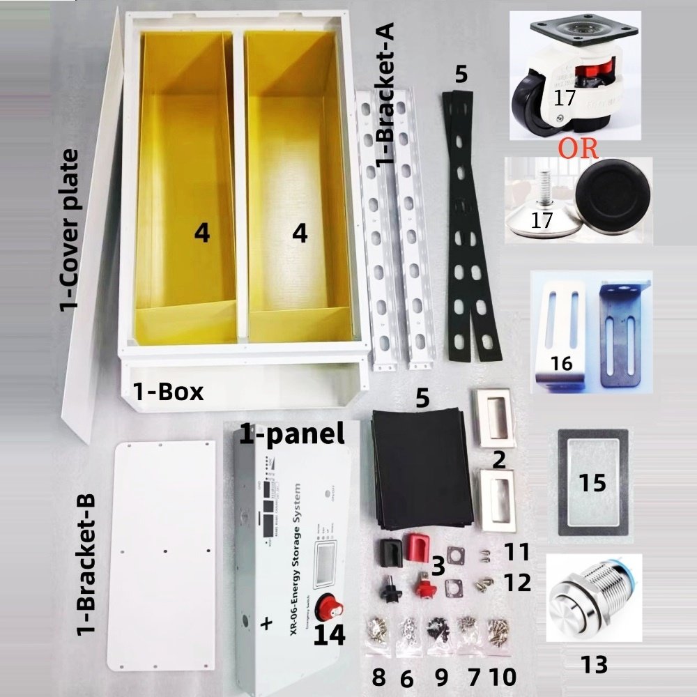 XR06 48V 230AH 10KW Solar Home Energy Storage Power Box LiFePO4 Battery Case Battery Bank DIY Kit for Smart BMS 200AH 230AH