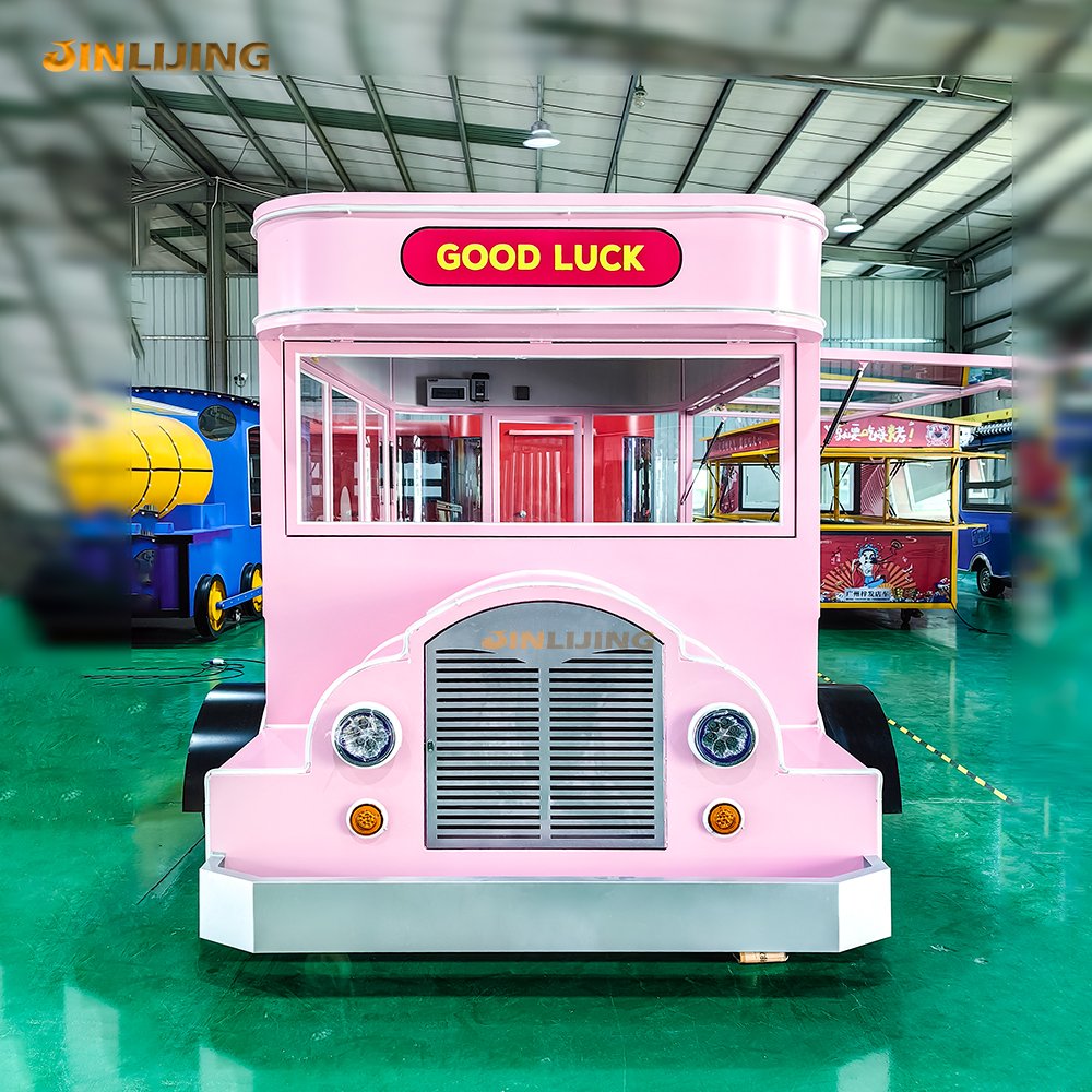 JINLIJING Custom Pink Coffee Bus Pizza Trailer Outdoor Mobile Kitchen Stree Fast Food Truck Cocina
