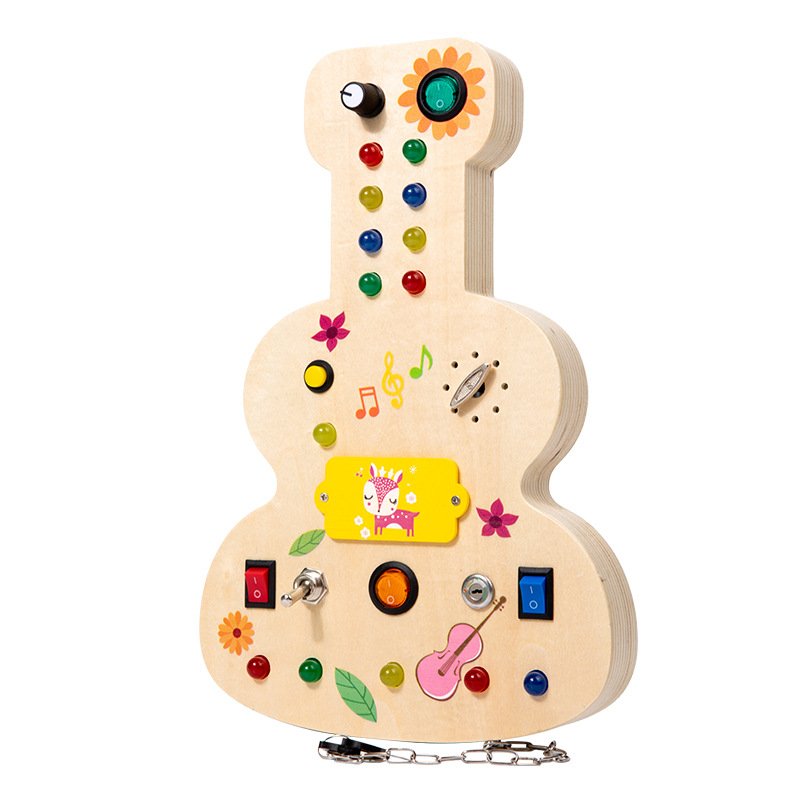 Montessori 1+ Year Old Educational Toys Wooden Busy Board with 8 LED Light Switches Sensory Travel Toys for Toddler