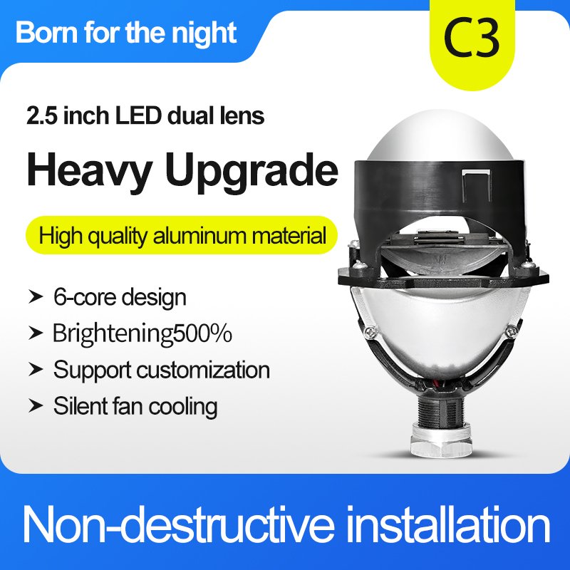 C3 2.5 Inch Driving Lights Car Headlight 45W 12v 6500K Bi Led Lens Projector Car Lamp H4 Led Auto Lighting Systems Canbus