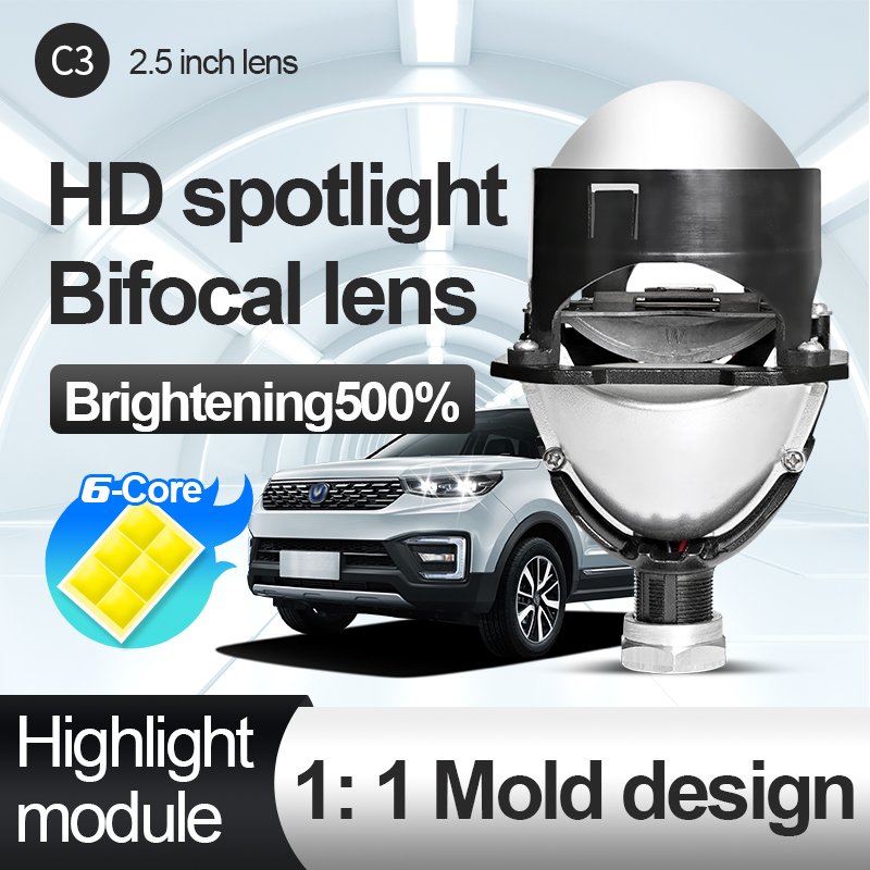 C3 2.5 Inch Driving Lights Car Headlight 45W 12v 6500K Bi Led Lens Projector Car Lamp H4 Led Auto Lighting Systems Canbus